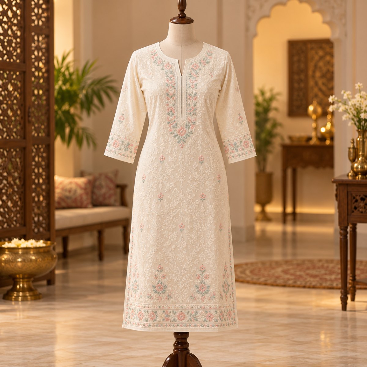 Ivory Mandarin Collar Kurti