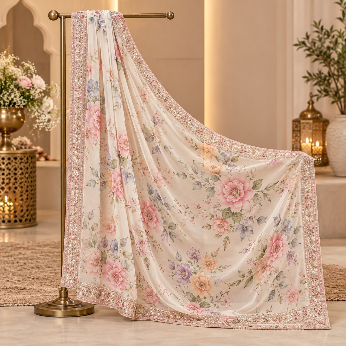 Ivory Georgette Border Dupatta