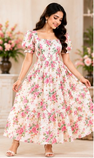 Ivory Pleated Evening Dress