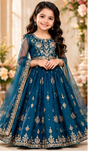 Royal Blue Girls Cotton Kurti Set