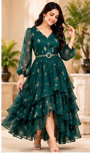 Emerald Green Solid Party Dress