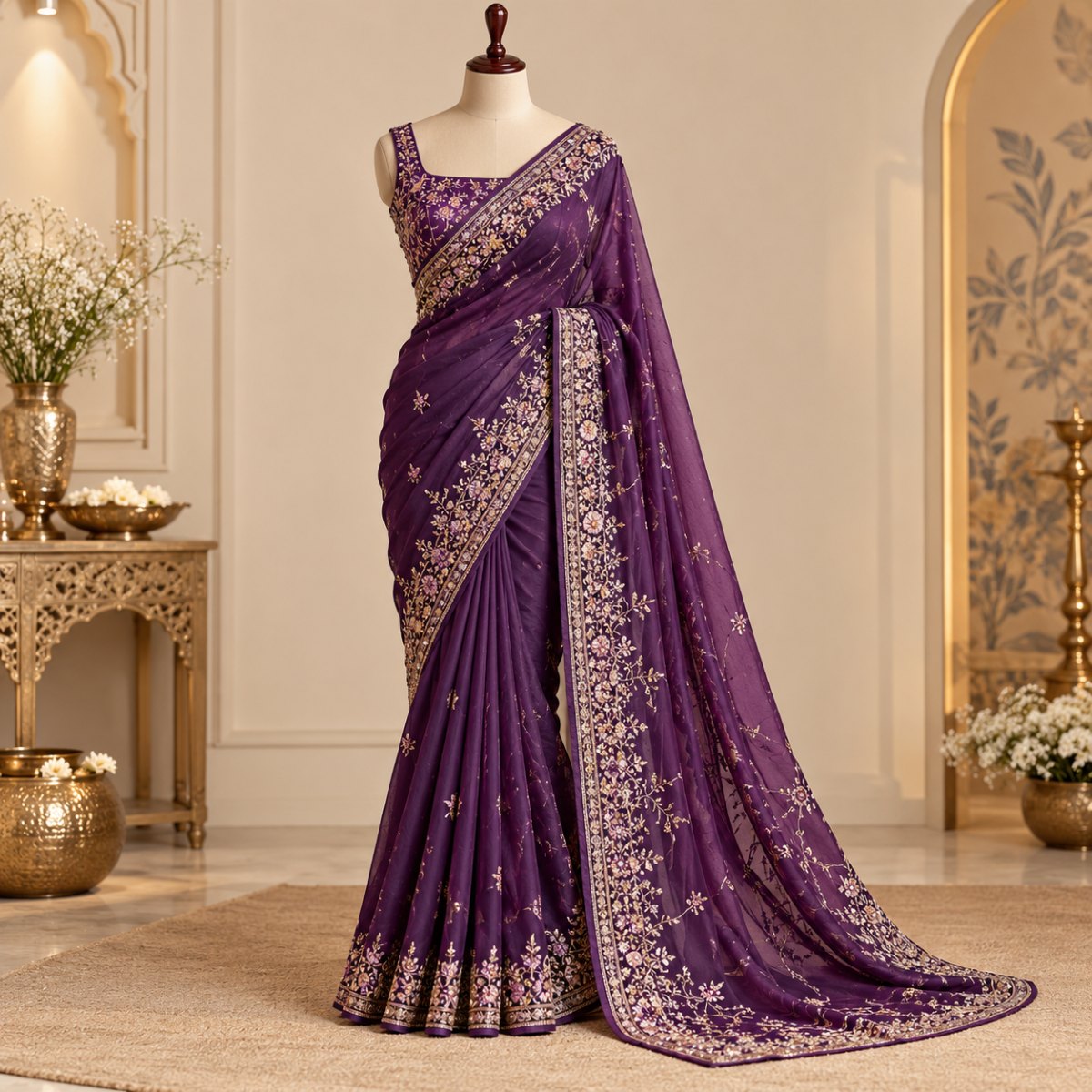 Lavender Linen Blend Saree