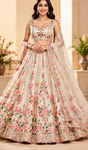 Ivory Festive Crop Top Lehenga