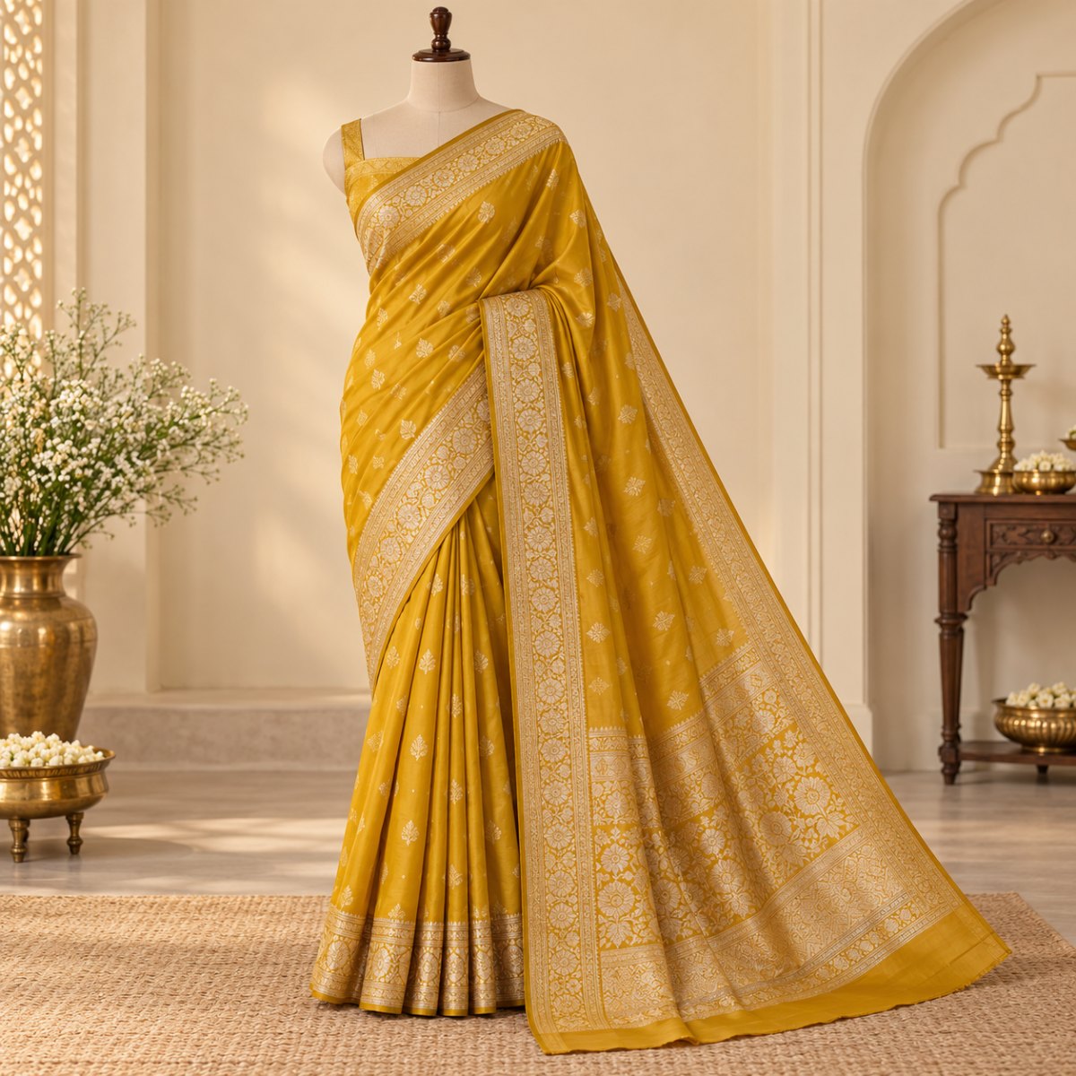 Mustard Yellow Georgette Party Saree