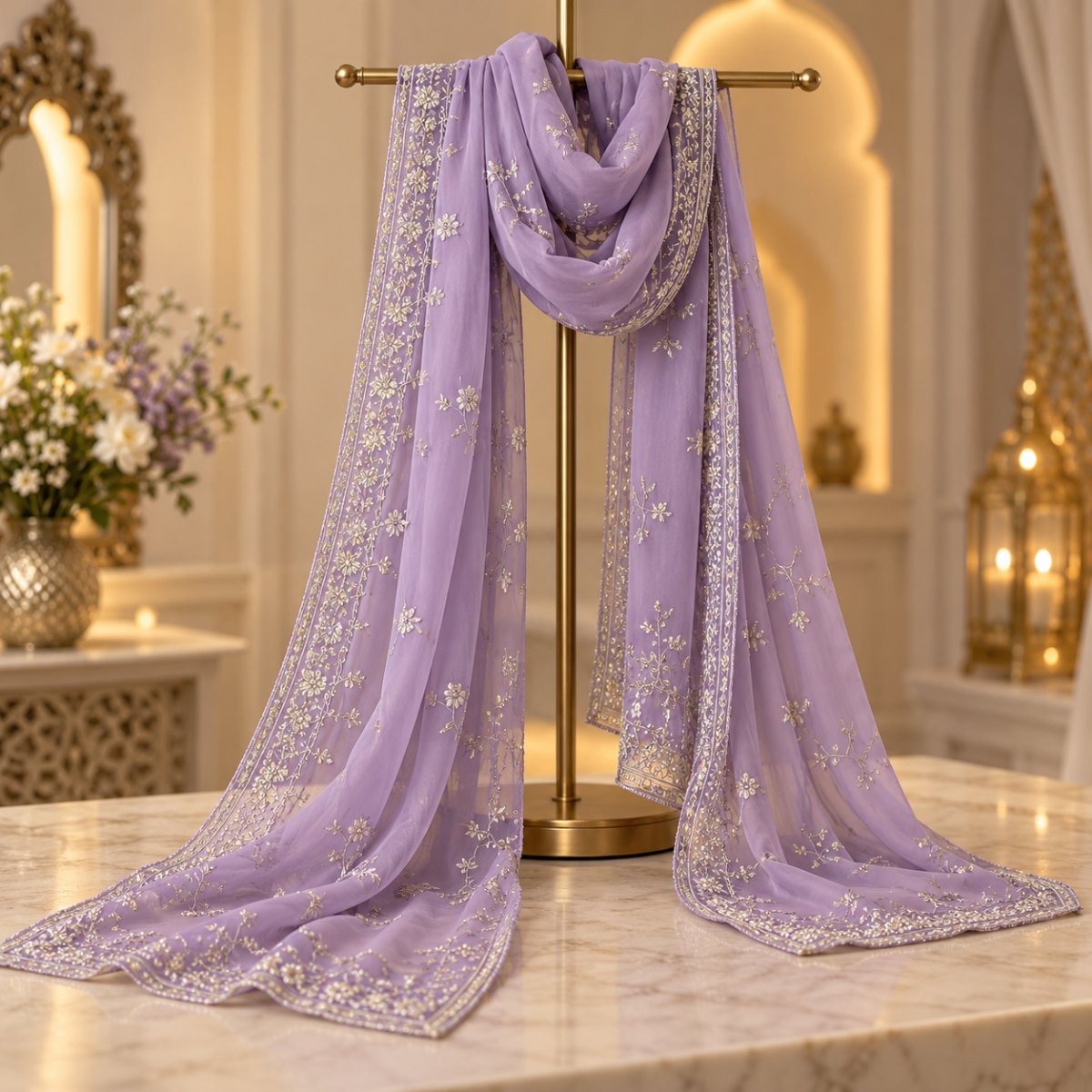 Lavender Festive Zari Dupatta