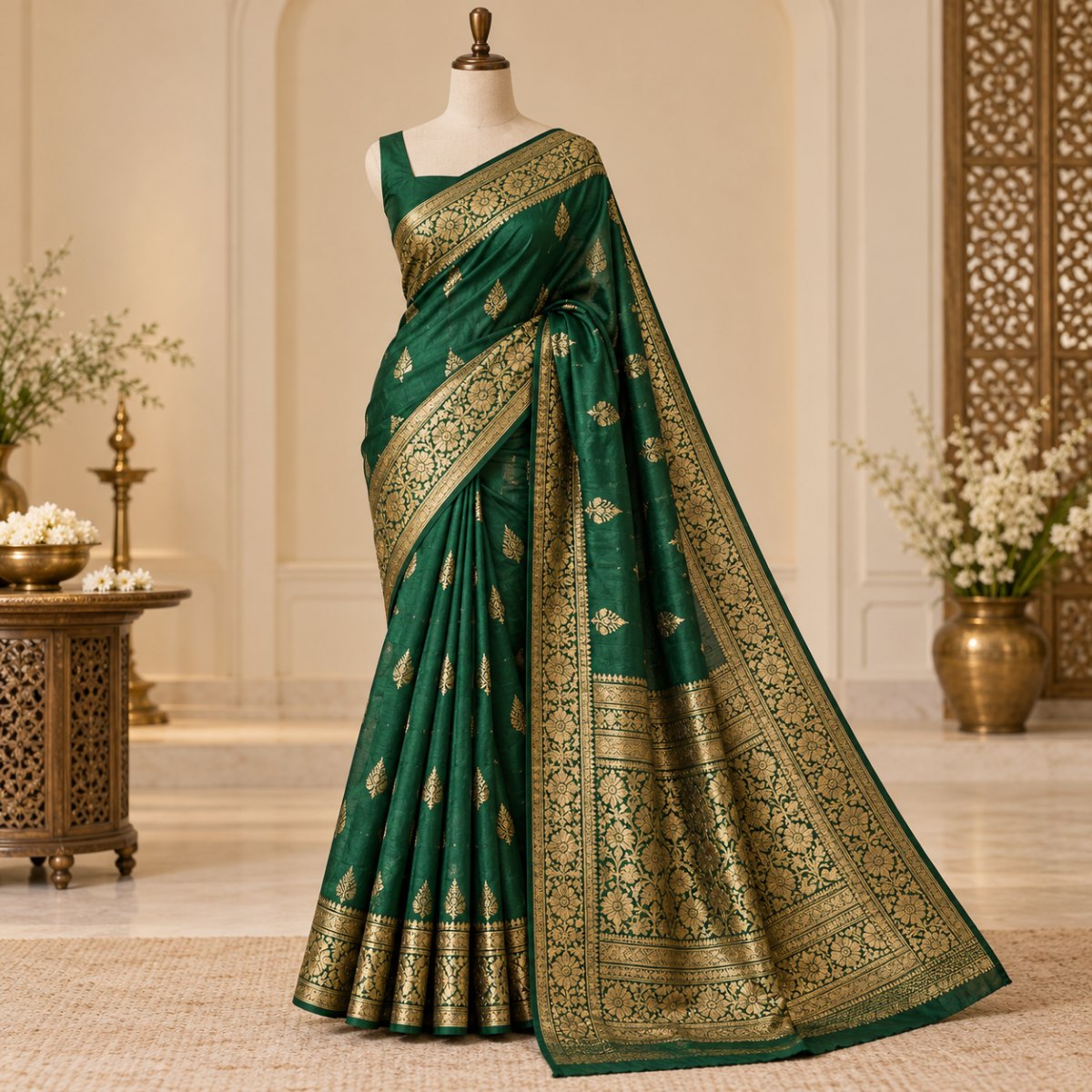 Emerald Green Soft Cotton Saree