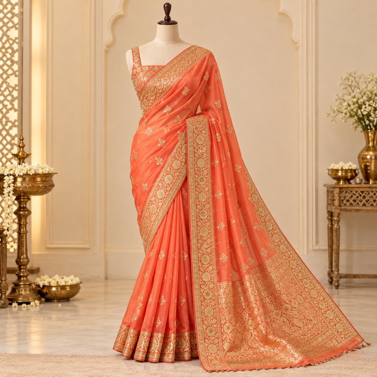 Teal Crepe Printed Saree