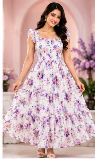 Peach Fit And Flare Dress