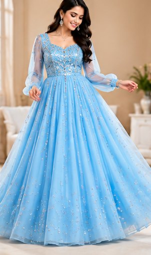 Peach Pleated Georgette Gown
