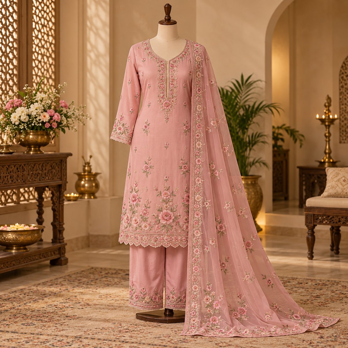 Blush Pink Rayon Kurta Pant Set