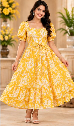 Mustard Yellow Ruffle Hem Dress