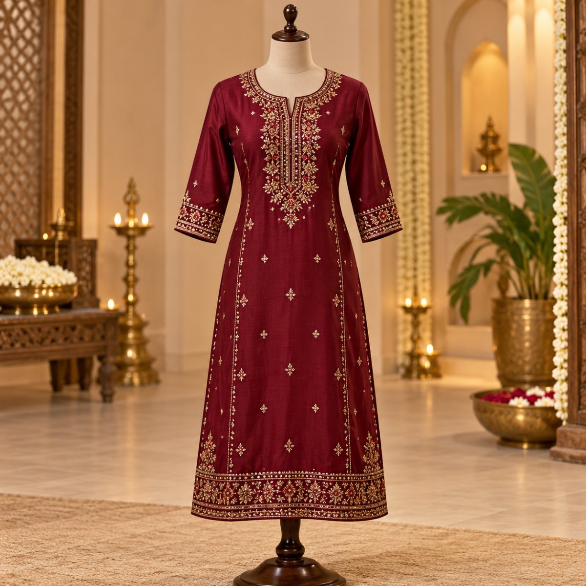 Wine Red Indigo Block Print Kurti
