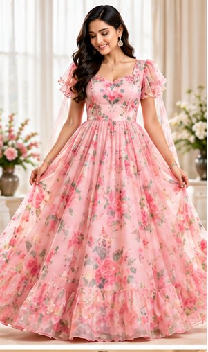 Blush Pink Ruffle Sleeve Gown